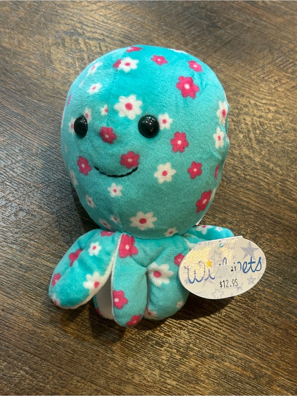 Aqua Floral Plush Octopus Stuffed Toy - Cute Pink & White Flowers
